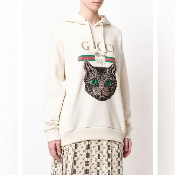 Gucci White Cat Graphic Hoodie Size S - Picture 3 of 4